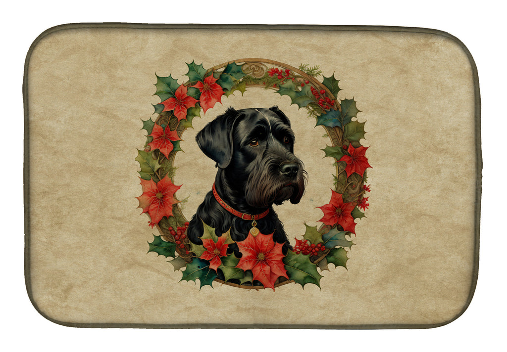 Giant Schnauzer Christmas Flowers Dish Drying Mat