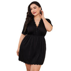 Plus Size Deep V-Neck Short Sleeve Sleepwear for Women