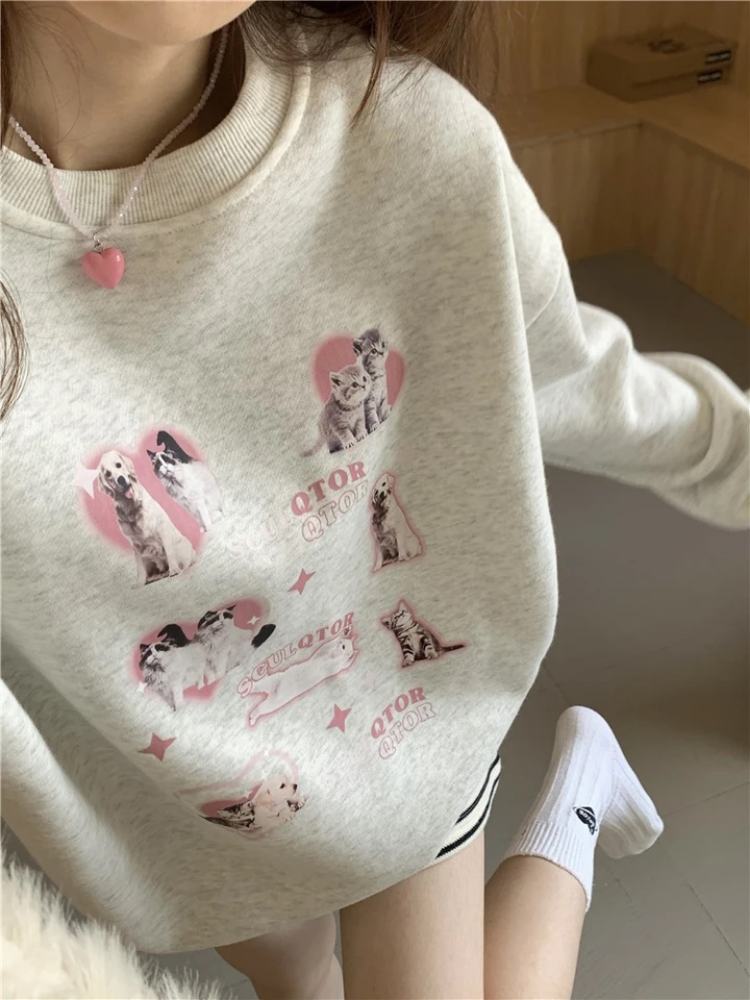 ADAgirl Kawaii Dog Print Oversized Hoodie for Women