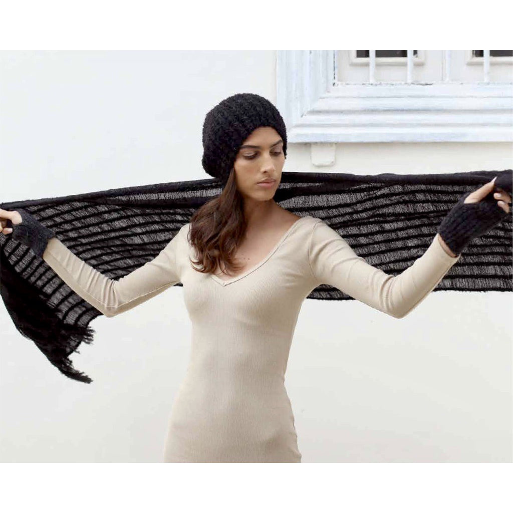 Black Loop Knit Alpaca Beanie | Embroidered Cap