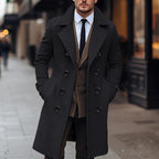 Men's Elegant Long Double-Breasted Wool Coat for Fall/Winter
