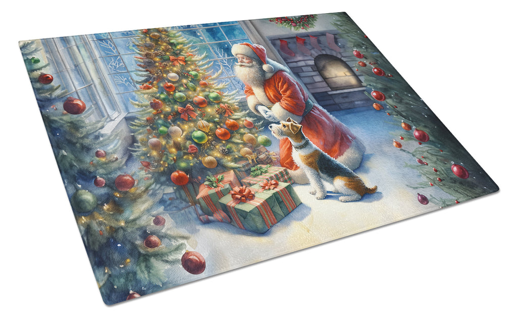 Fox Terrier and Santa Claus Glass Cutting Board