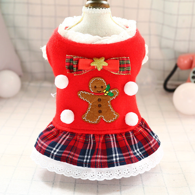 Red Plaid Dog Clothes for New Year and Christmas