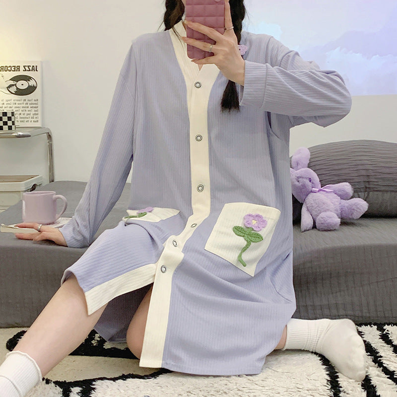 Cotton Maternity Nightgown for Nursing Mothers