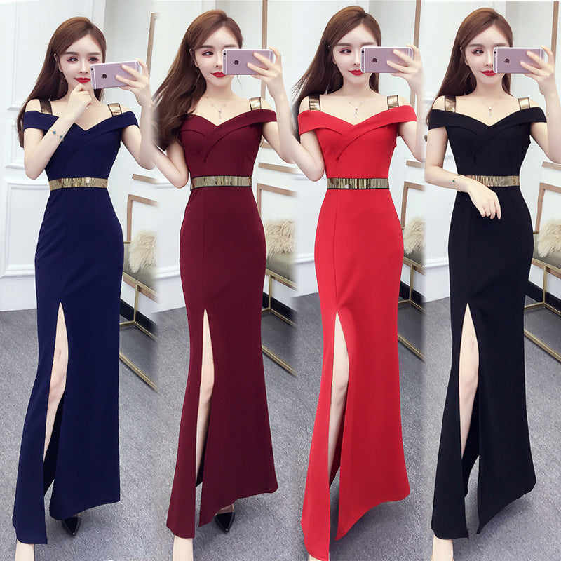 Sexy Spaghetti Strap Dress with Slit Long Gown