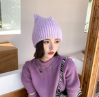 Super Cute Knitted Wool Hat with Little Ears | Embroidered Cap