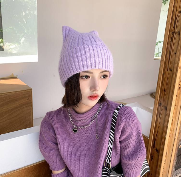 Super Cute Knitted Wool Hat with Little Ears | Embroidered Cap