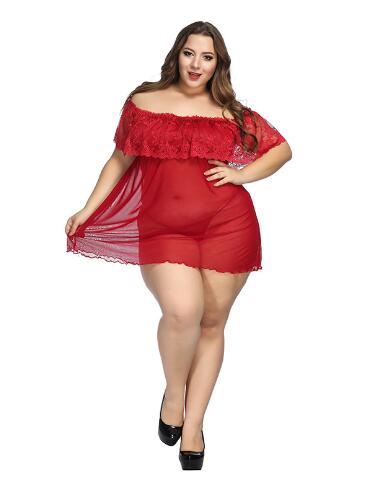 Plus Size Lace Sheer Off-Shoulder Lingerie Set