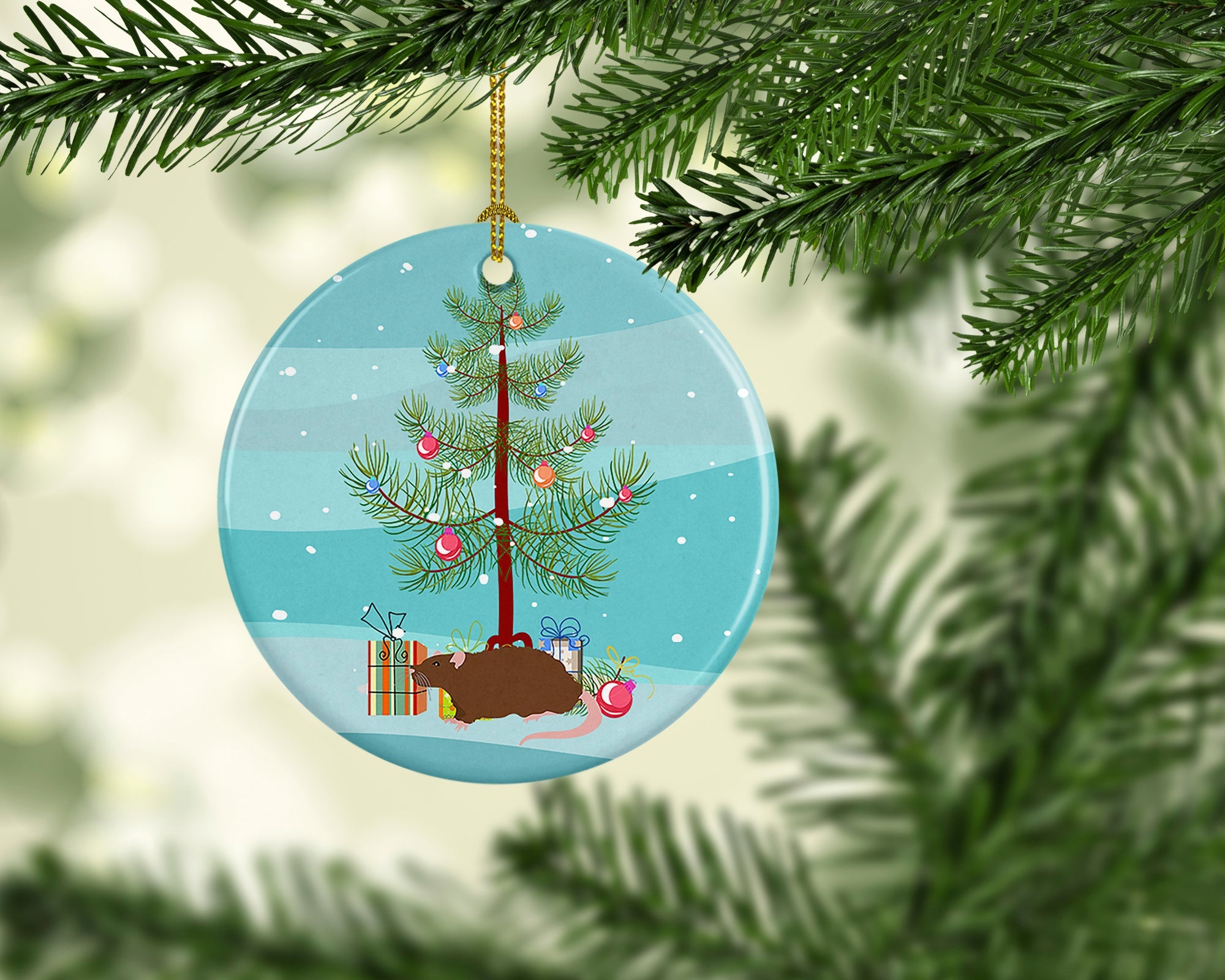 Rex Rat Merry Christmas Ceramic Ornament