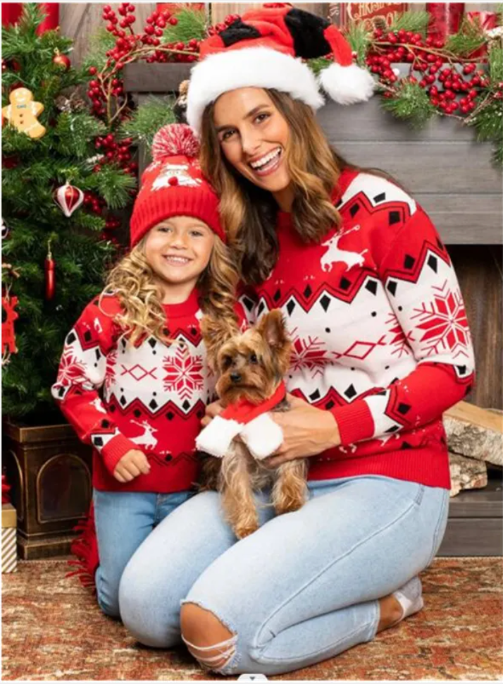 Fashionable Jacquard Parent-Child Sweater for Girls and Moms