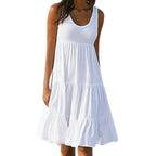Sleeveless Round Neck Color Block Beach Dress
