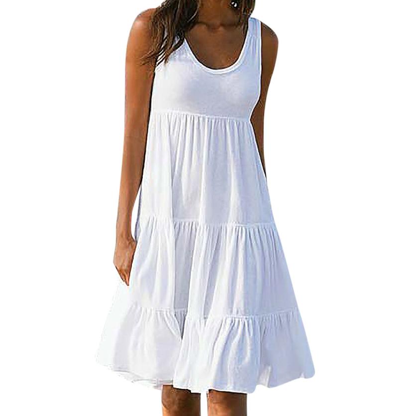 Sleeveless Round Neck Color Block Beach Dress