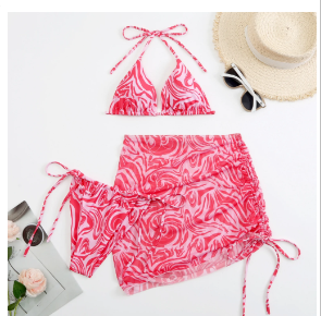Women's Three Piece Floral Print Bikini Set (Single Item)