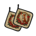 Basenji Christmas Flowers Pair of Pot Holders