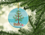 Grey Domestic Mouse Merry Christmas Ceramic Ornament