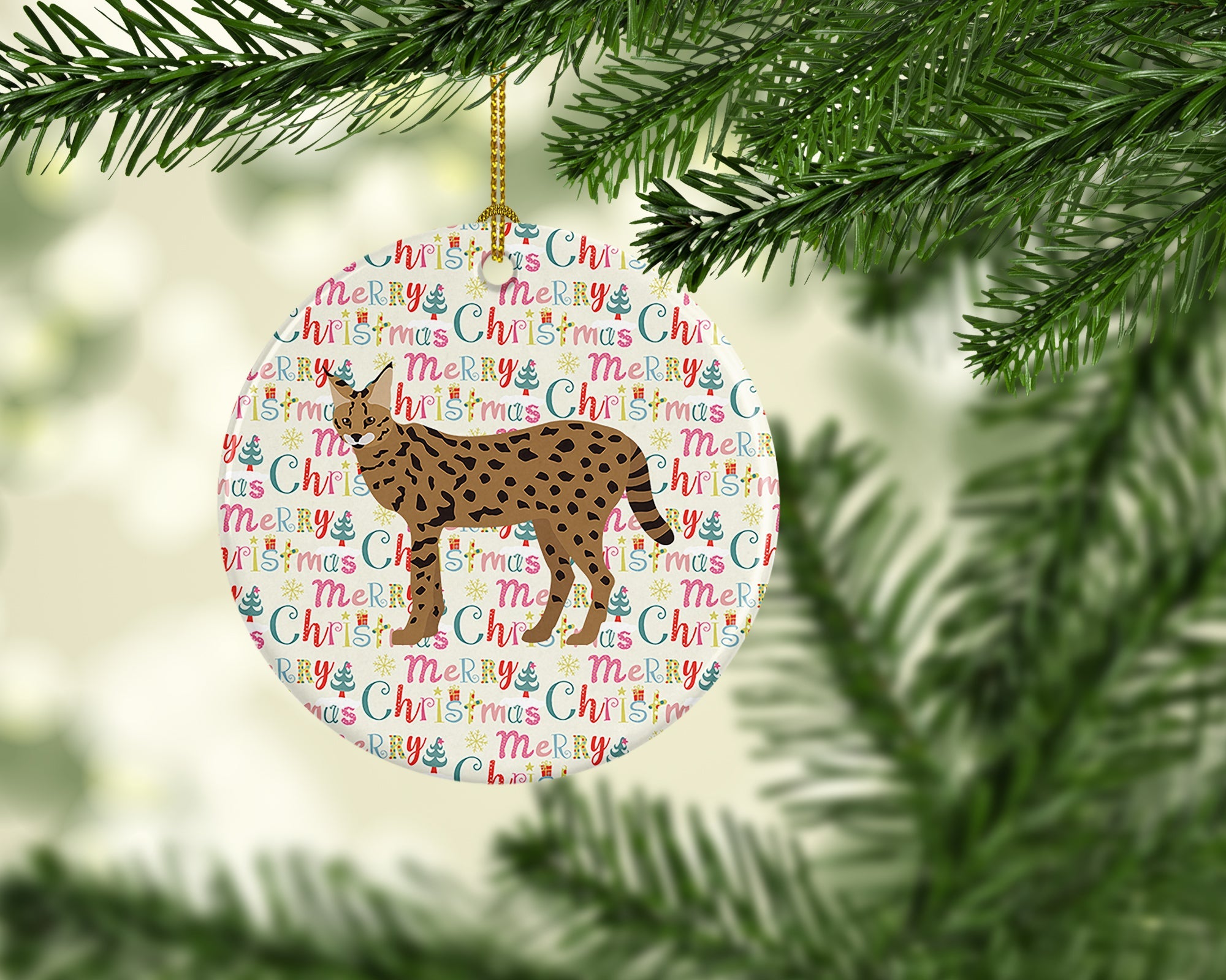 Savannah #3 Cat Christmas Ceramic Ornament