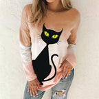 Cartoon Cat Print Women's Pullover Sweatshirt XS-8XL | Streetwear
