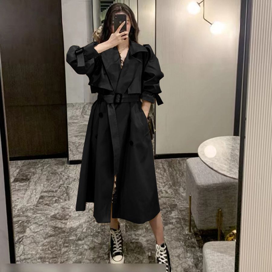 Khaki Double Breasted Loose Coat with Waist Belt