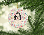 Merry Christmas Shih Tzu Black White Ceramic Ornament