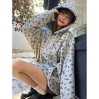 Autumn Retro Floral Hooded Fleece Sweater Coat