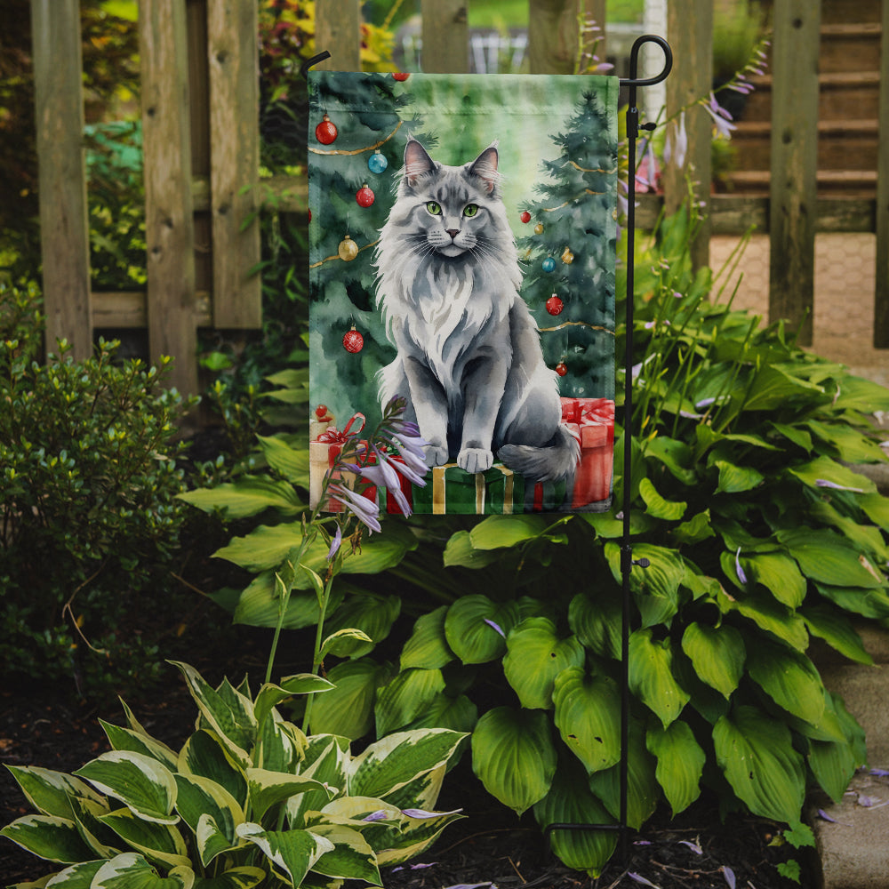 Nebelung Cat By the Christmas Tree Garden Flag