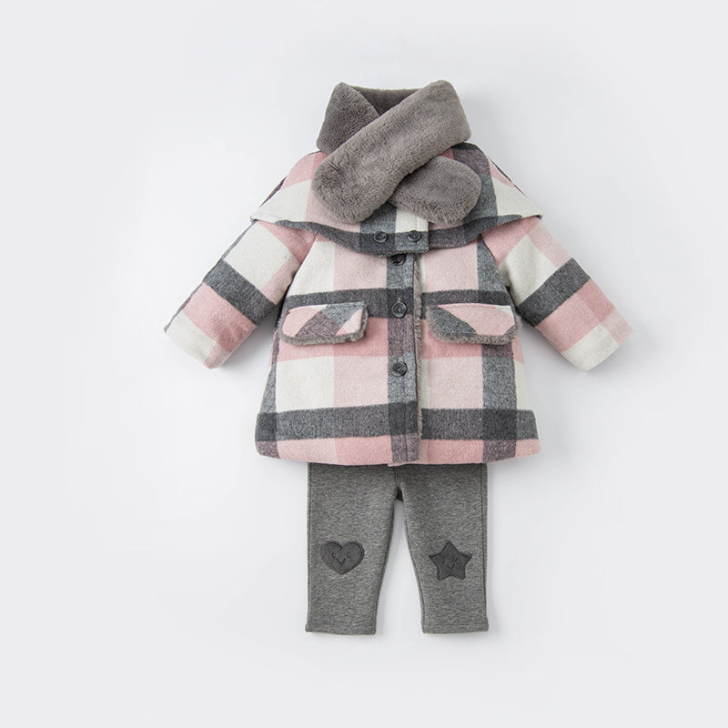 Plaid Wool Scarf Jacket for Babies