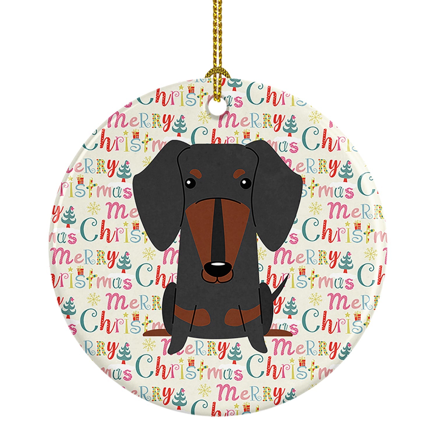 Merry Christmas Dachshund Black Tan Ceramic Ornament