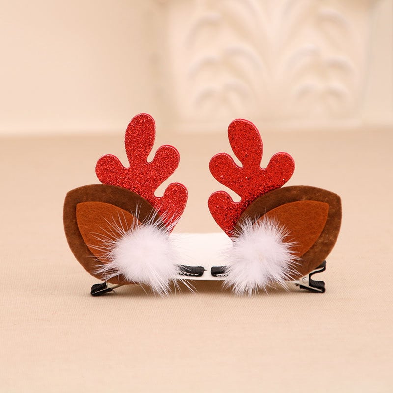 Christmas Antlers Mink Hair Clip Set for Kids