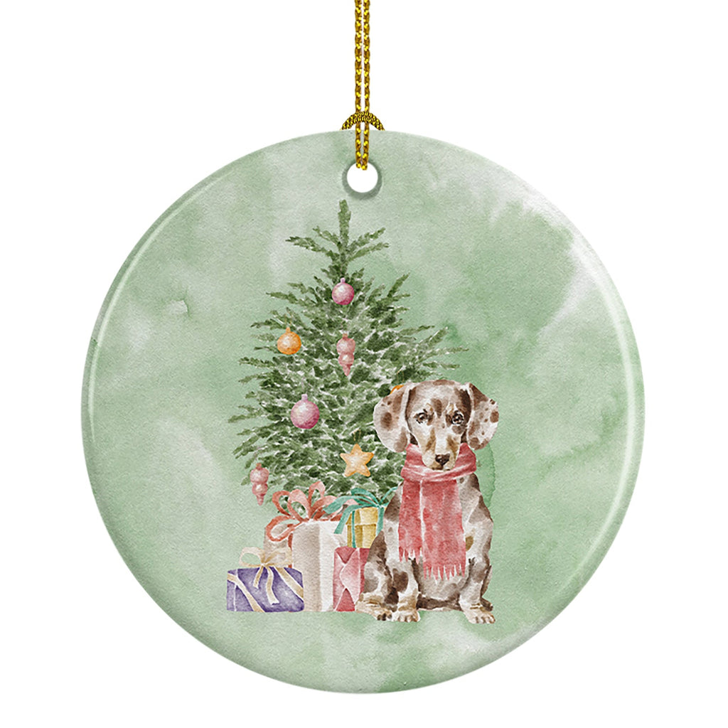 Dachshund Chocolate Piebald Dapple Christmas Presents and Tree Ceramic Ornament