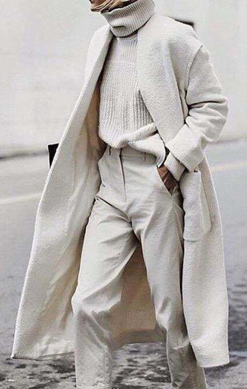 Loose Wool Gray Solid Color Coat for Commuters