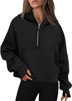 Women's Fashion Simple Half Zipper Hooded Sweatshirt Loose Sweater | Streetwear