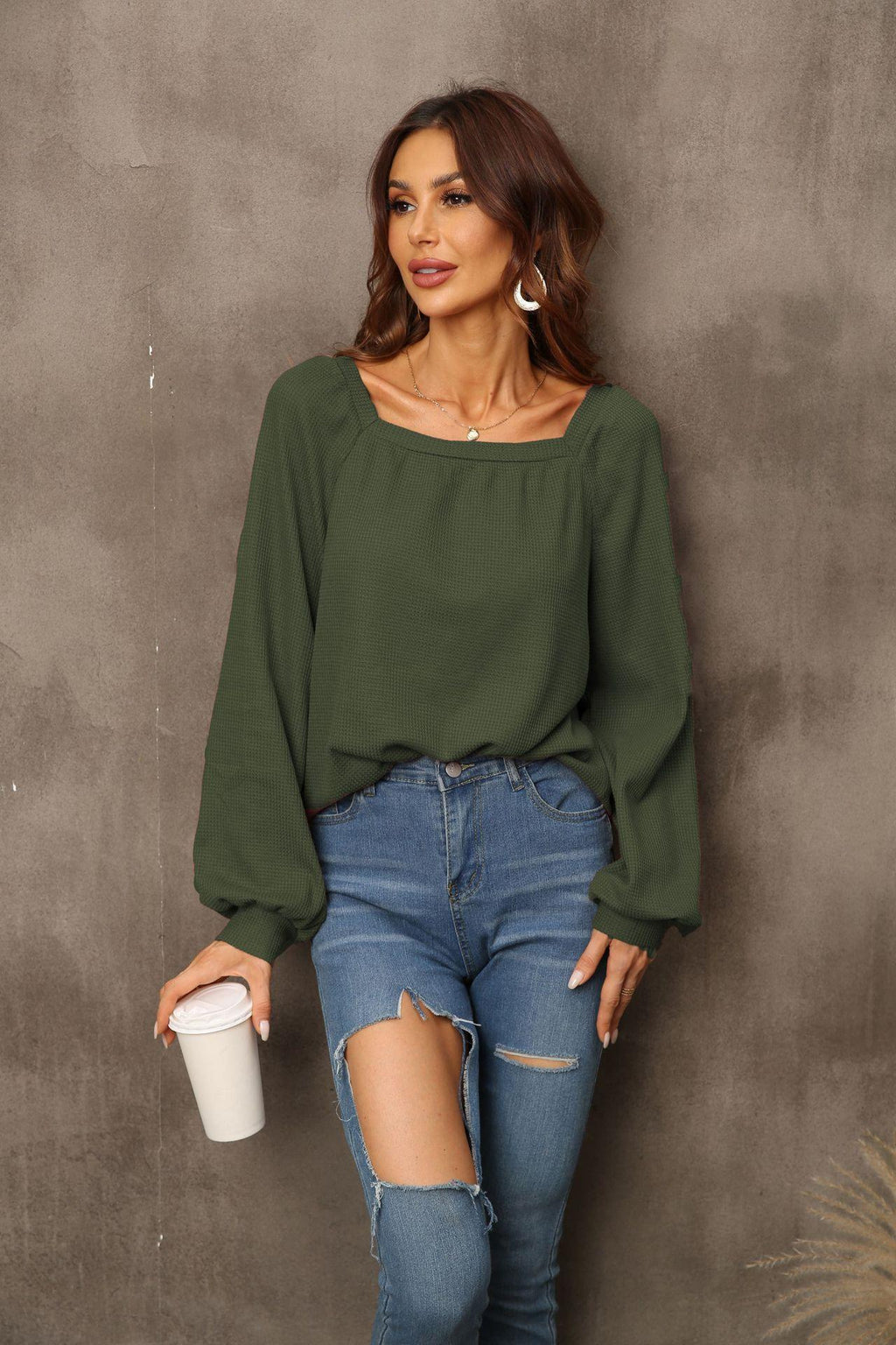 Women's Square Neck Loose Pullover Shirt | Streetwear