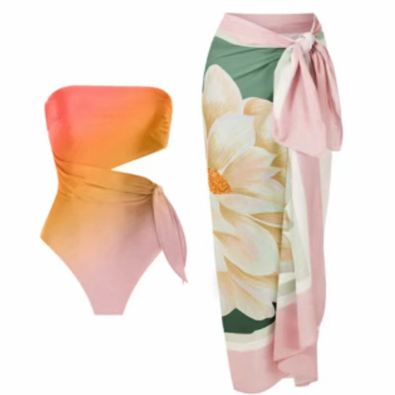 Bohemian Women's Swimsuit Set with Printed Long Pants