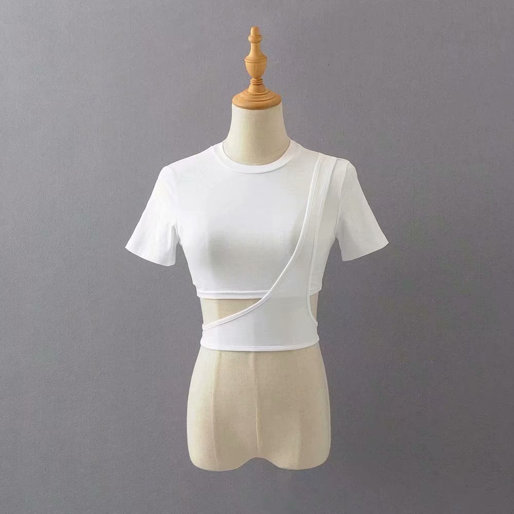 Women's Summer Irregular Crop Top - Casual Short Sleeve