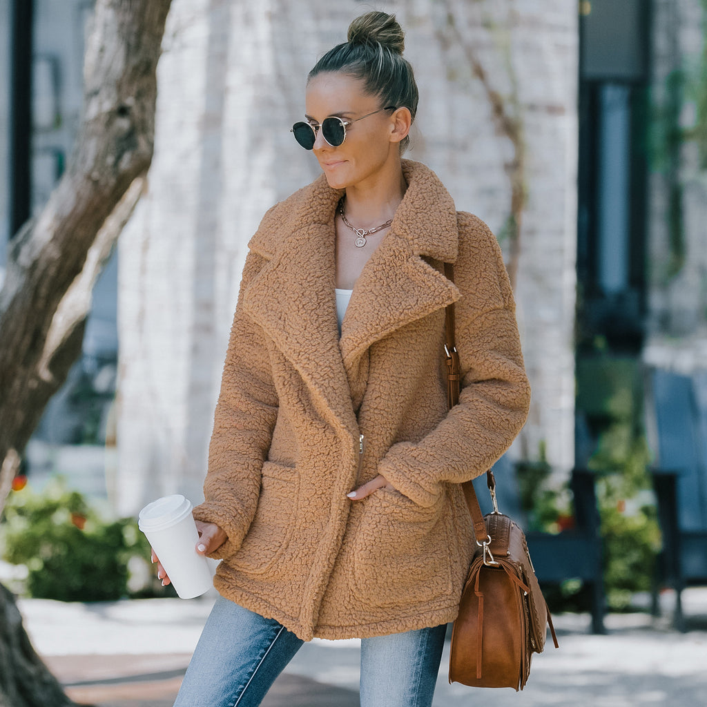 Faux Lamb Wool Lapel Style Coat
