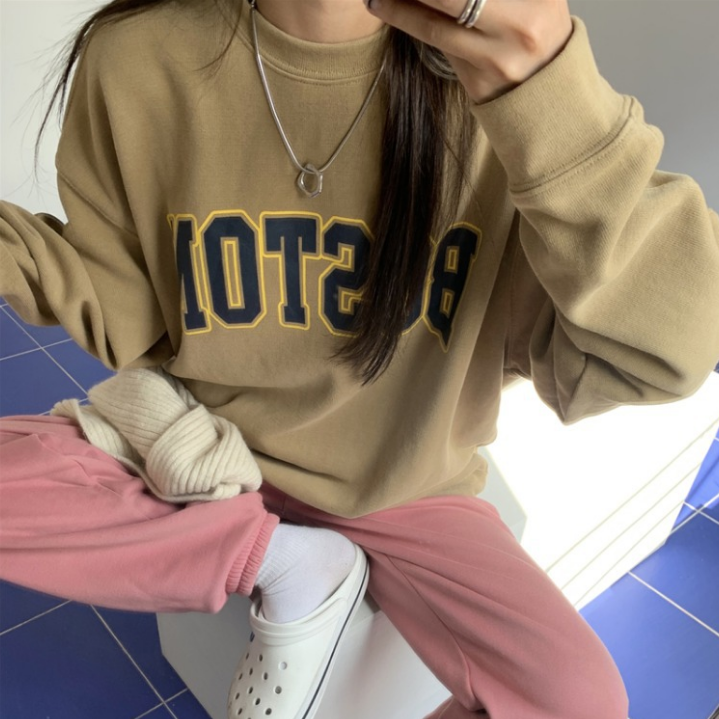 Letter Print Loose Long-Sleeved Pullover Sweatshirt | Streetwear