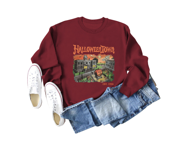 Halloweentown Printed Loose Round Neck Sweater