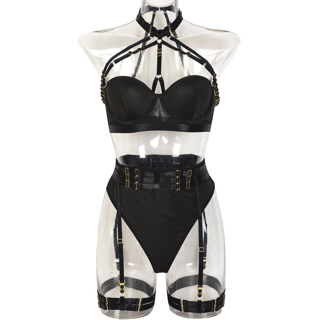Lingerie 3-Piece Set with Complex Straps and Backless Design