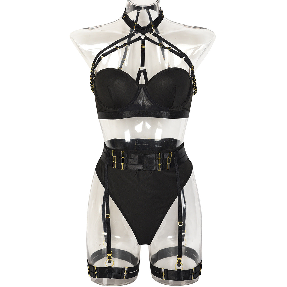 Lingerie 3-Piece Set with Complex Straps and Backless Design