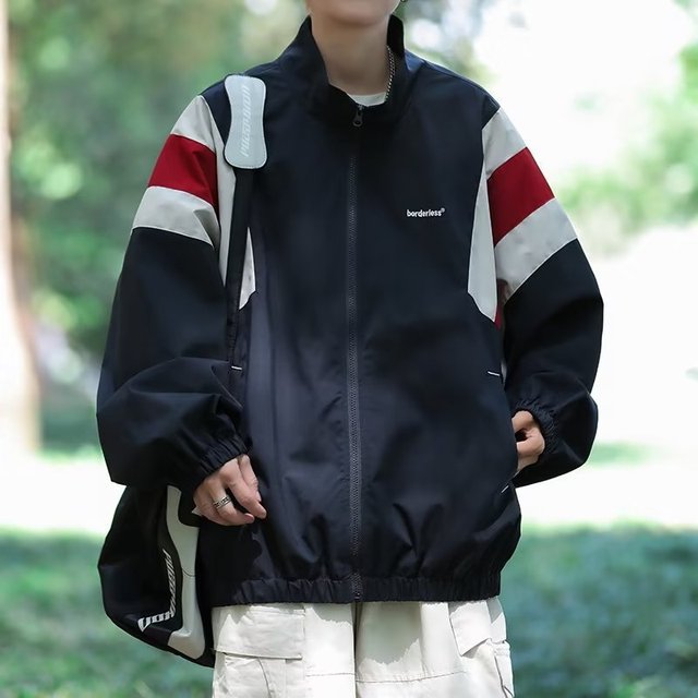 Men's Color Block Windproof Jacket - Oversized Streetwear