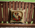Brittany Spaniel Christmas Flowers Throw Pillow