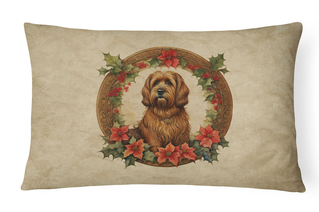 Briard Christmas Flowers Throw Pillow