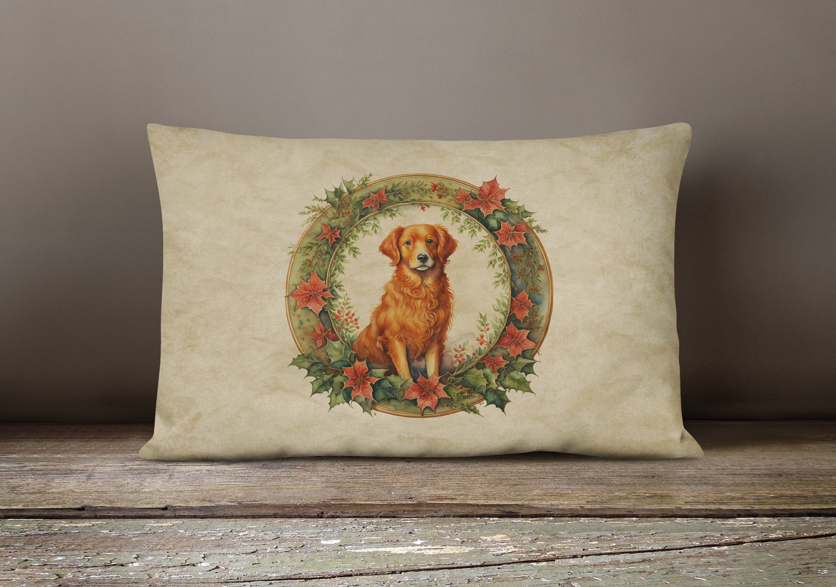 Nova Scotia Duck Tolling Retriever Christmas Flowers Throw Pillow