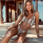 Sexy Snake Print One-Piece Bikini for Women