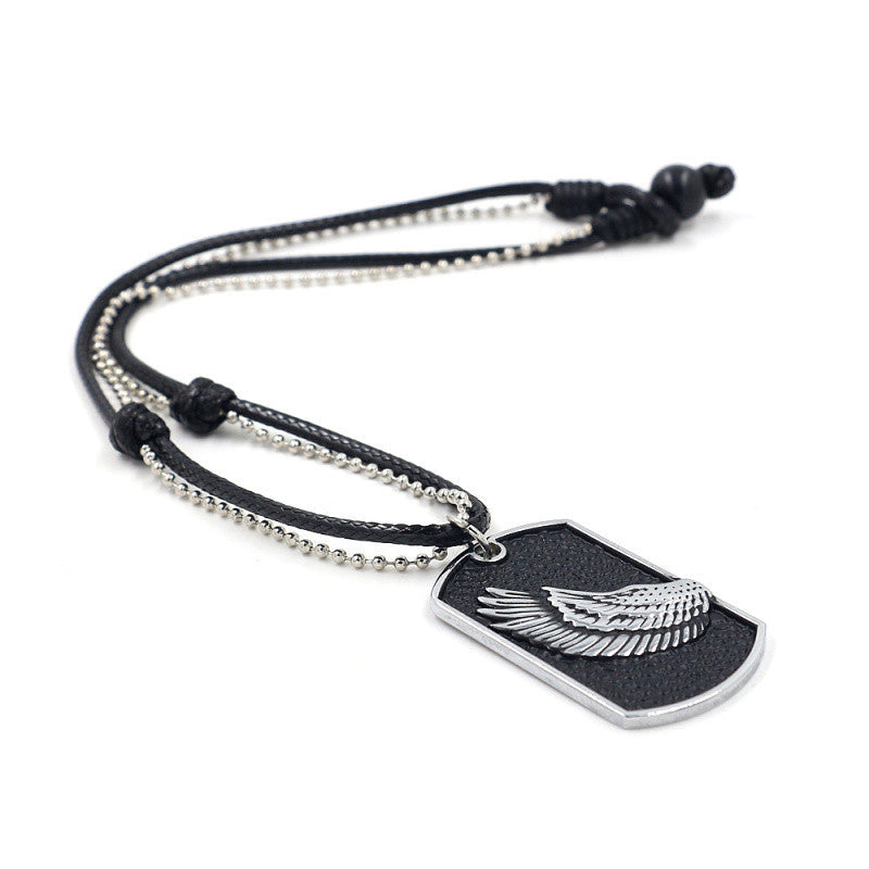 Men's Dog Tag Necklace with Angel Wing Pendant