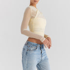 2023 Fashionable Sheer Mesh Zip Crop Top for Women