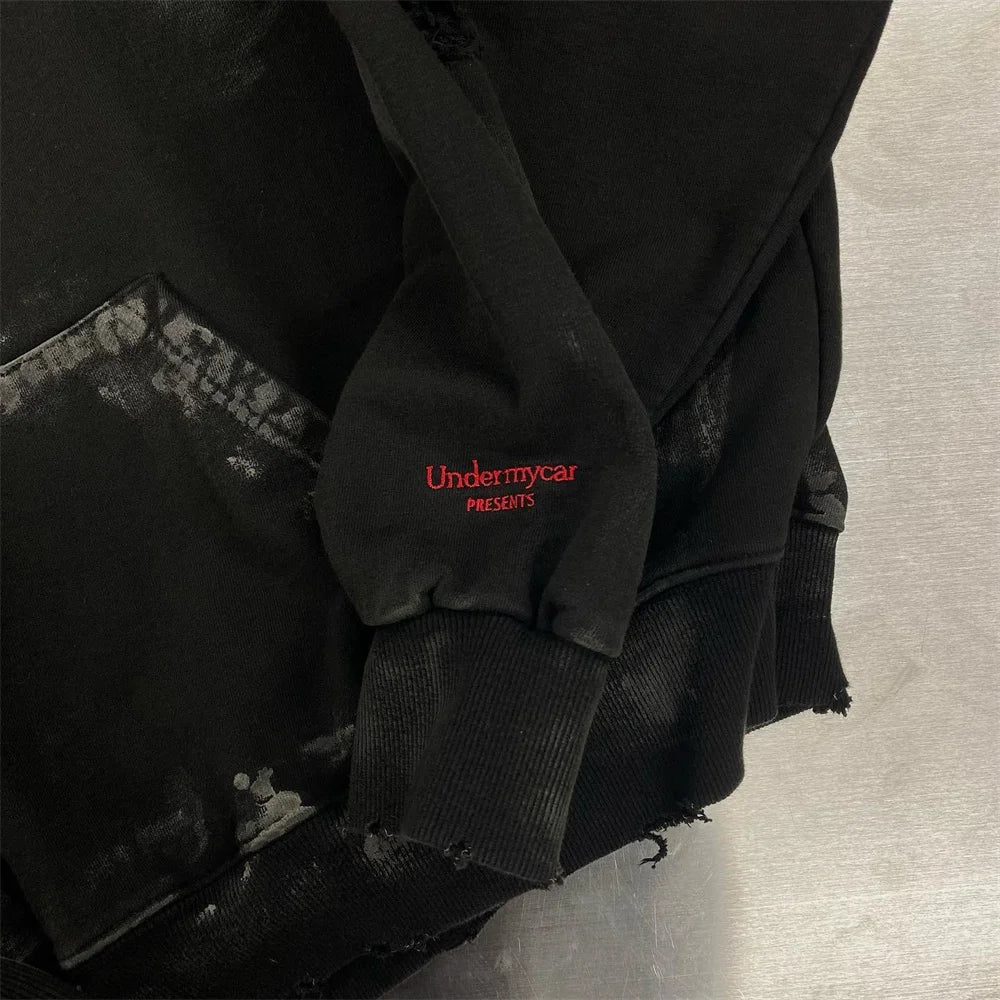 Vintage Washed Embroidered Letter Hoodie for Unisex | Streetwear
