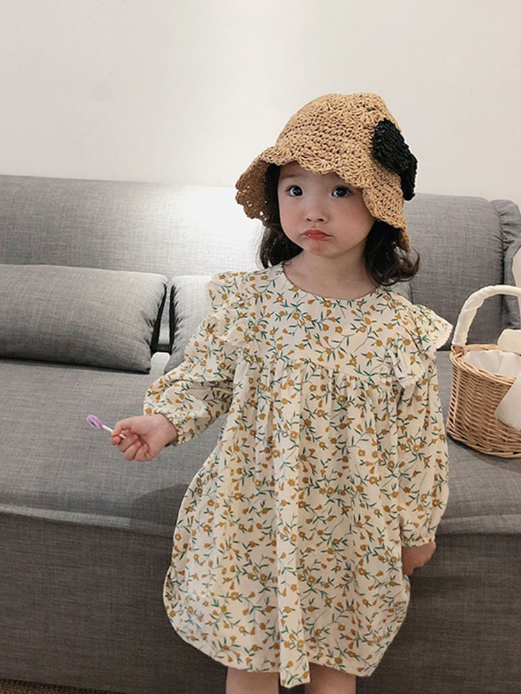 Cotton Linen Baby Princess Floral Dress in Pastoral Style
