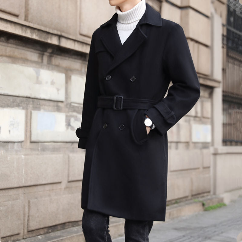 Men's Long Woolen Coat for Autumn and Winter
