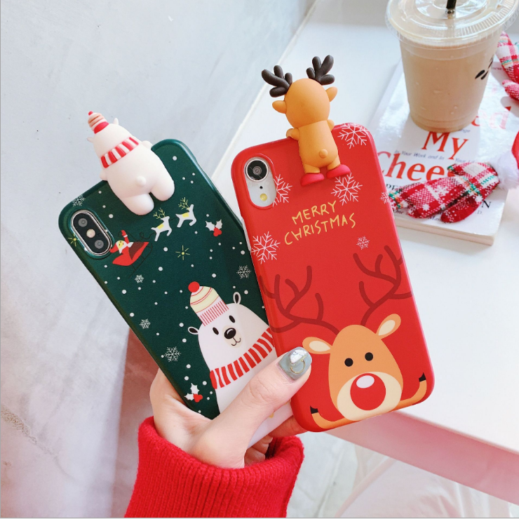 Santa Claus and Reindeer Phone Case with Snowman Figure | Protective Cover